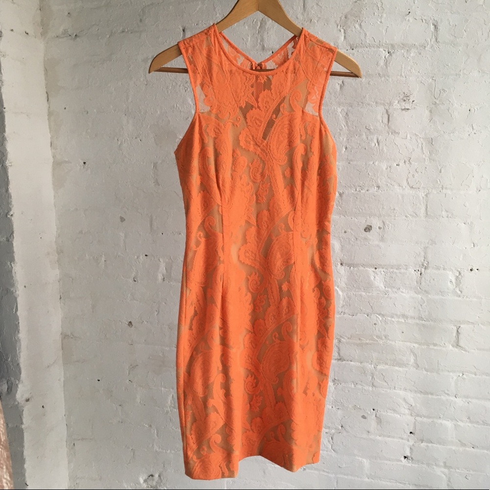 Orange Designer Yigal Azrouel lace cocktail dress